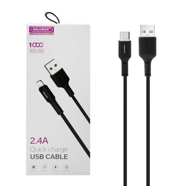 فروشگاه اینترنتی دیجی‌پلاس | کابل تبدیل USB به MICROUSB کلومن مدل DK - 50 طول 1 متر مشکی